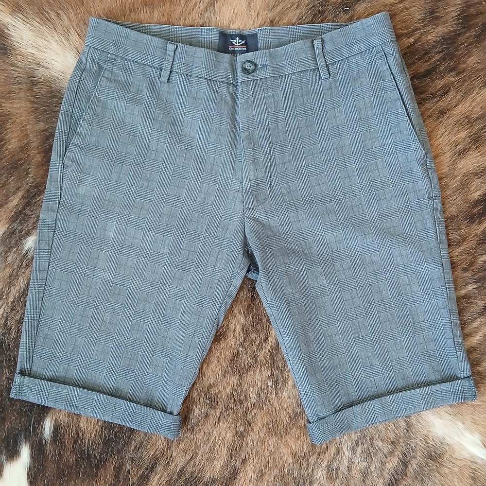 Dockers Grey Plaid Flat-Front Shorts